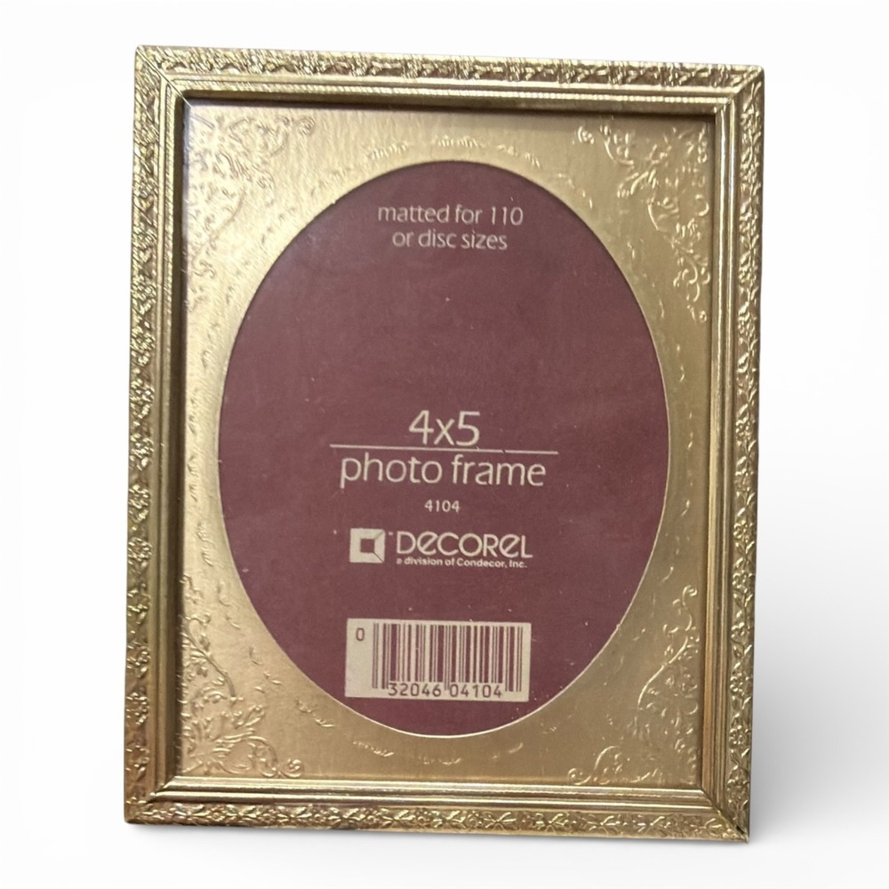 Vintage MCM 4x5‎ Gold Decorel Photo Frame Matted For 110 Or Disc Sizes Stand